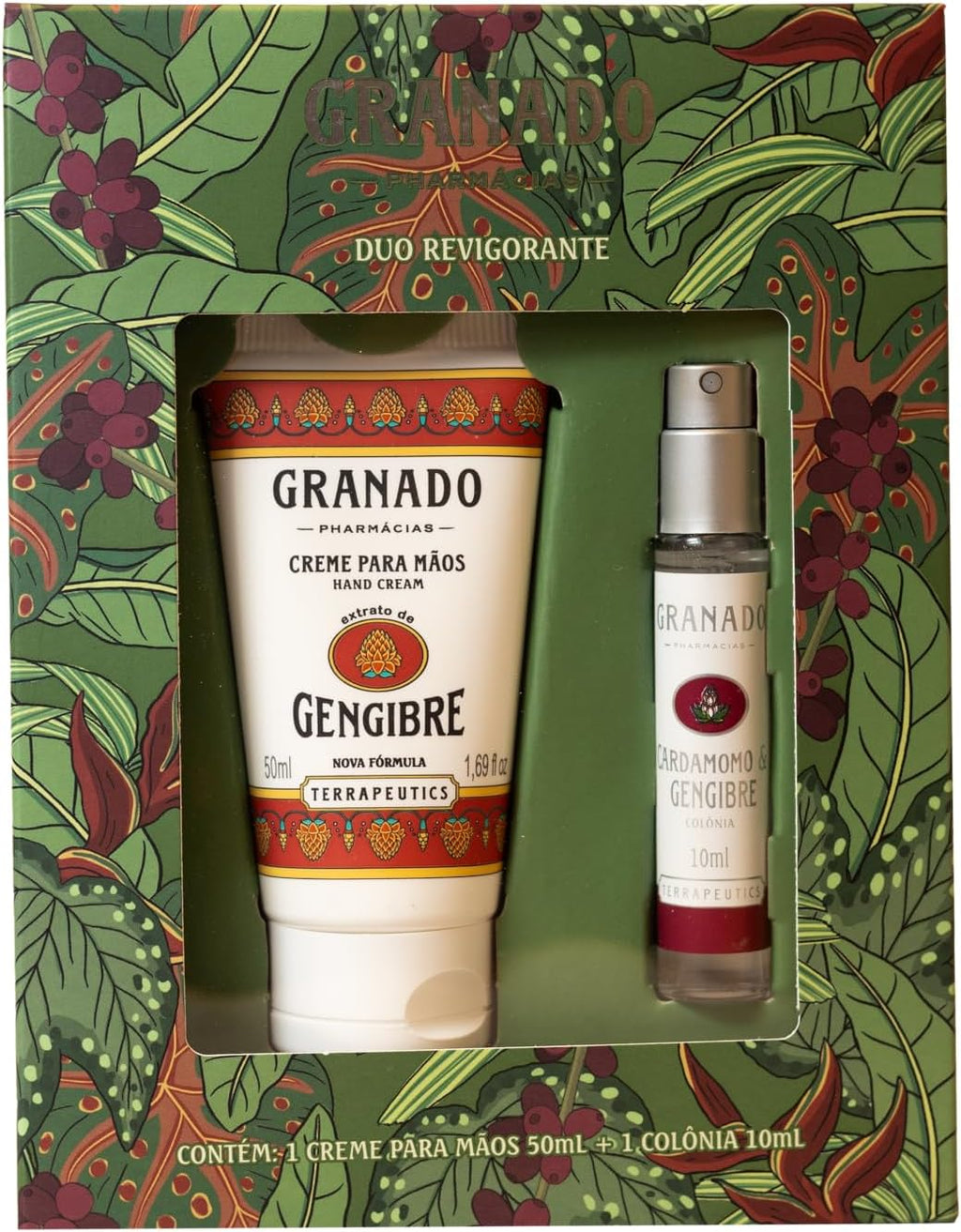 Granado Kit, Terrapeutics, Creme de mãos 50g e Colônia 10ml, Cardamomo & Gengibre