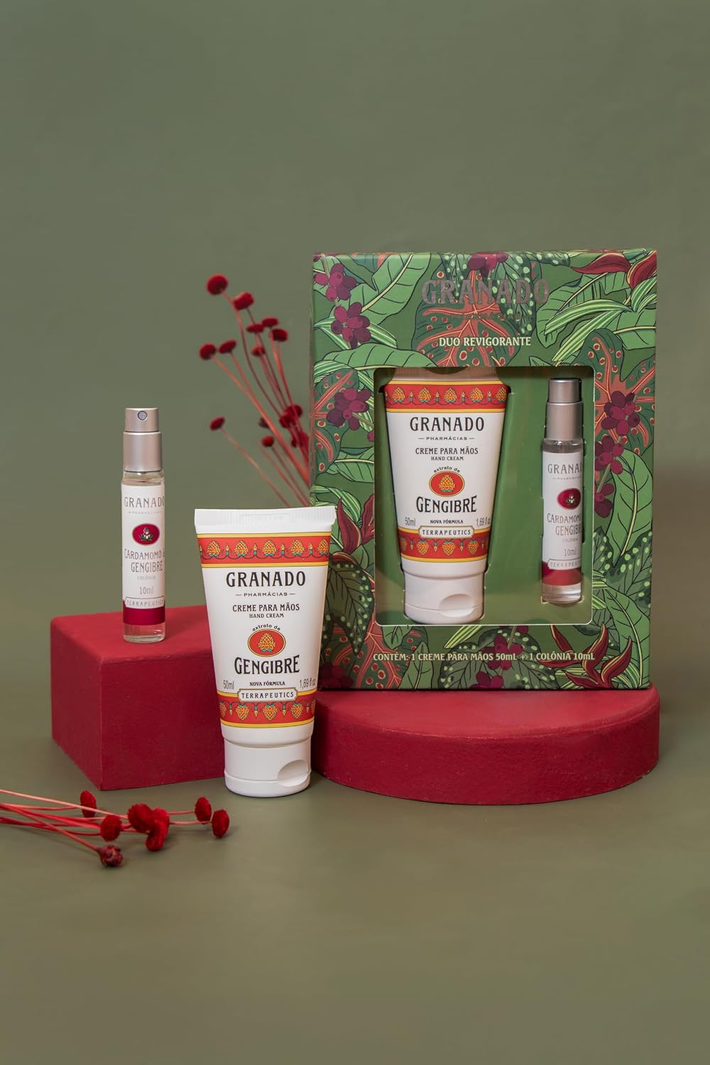 Granado Kit, Terrapeutics, Creme de mãos 50g e Colônia 10ml, Cardamomo & Gengibre